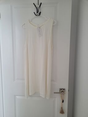 Mimz Linen White Midi Dress - Sleeveless Shift